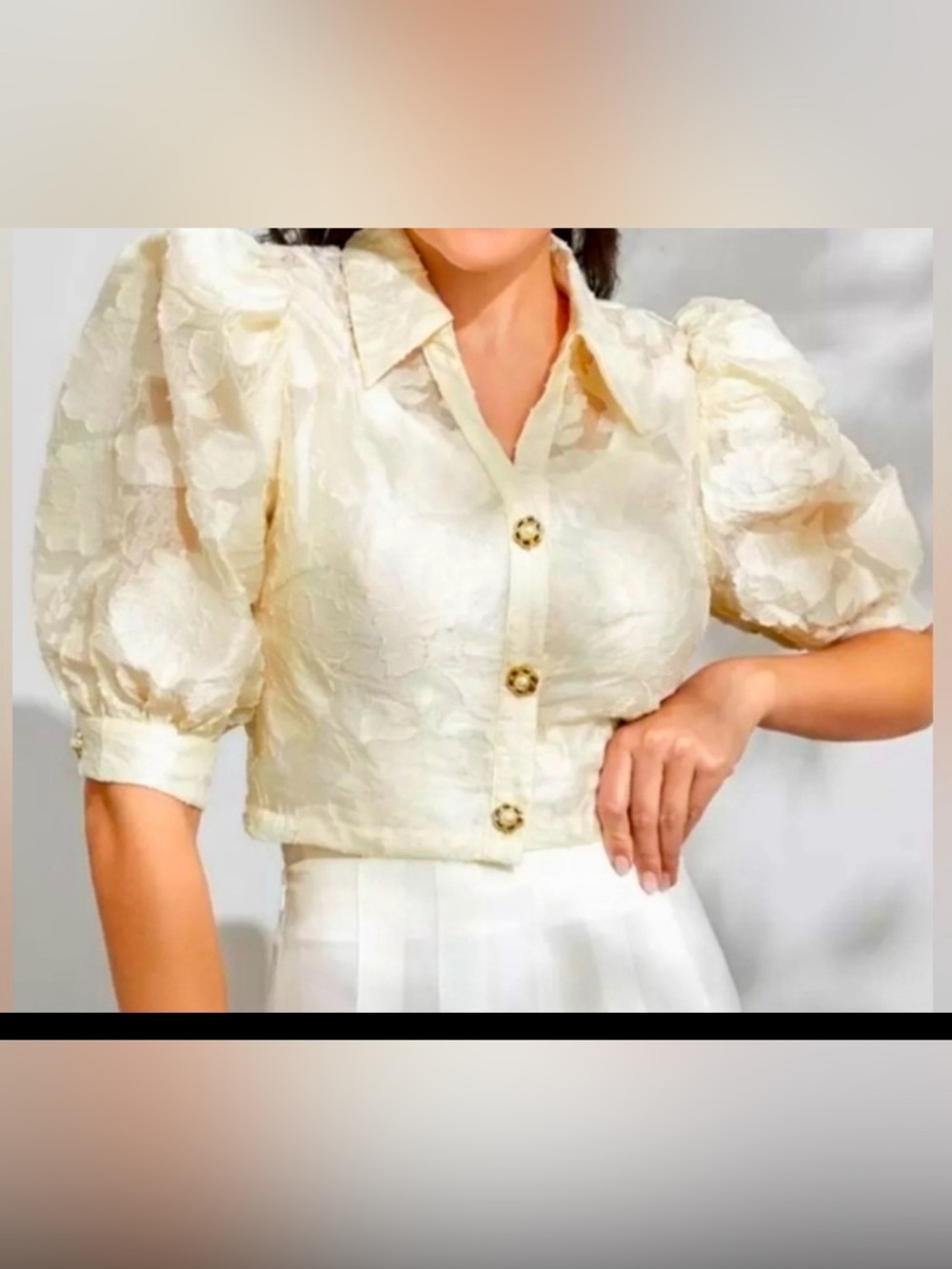 ADD ON $10 S/M Floral Puff Sleeve Blouse/Cardigan decorative buttons